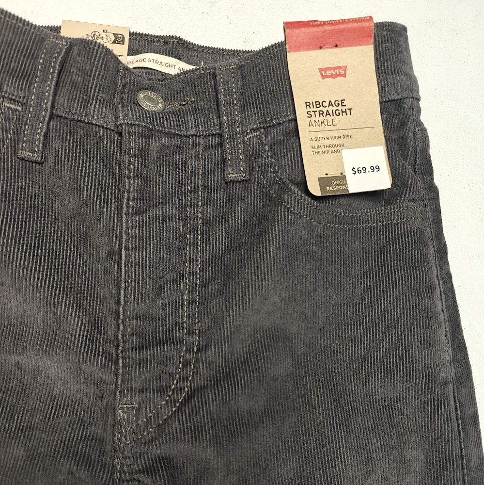 Levis Ribcage Straight Ankle Womens Jeans 24x27 Grey Corduroy Cowgirl - Picture 2 of 7